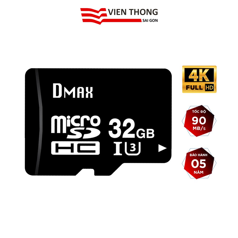 Thẻ nhớ 32Gb tốc độ cao U3, up to 90MB/s Dmax Micro SDHC