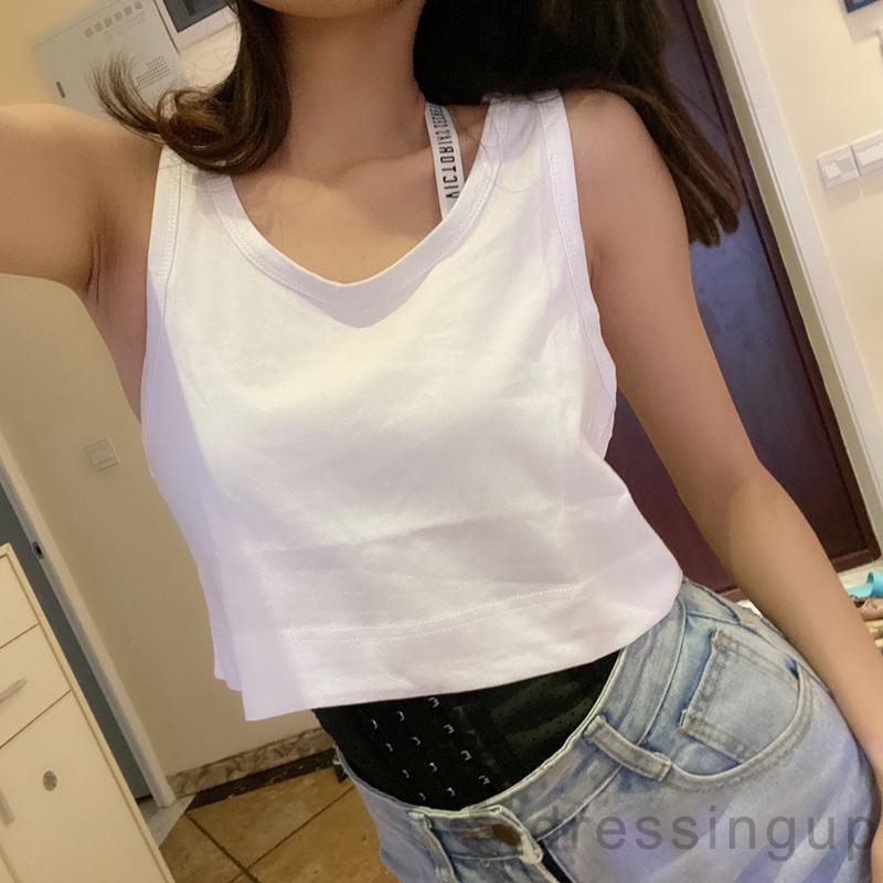 DRESSINGUP-Áo Tank Top Không Tay Cổ Chữ U Màu Trơn Thời Trang Mùa Hè Dành Cho Nữ