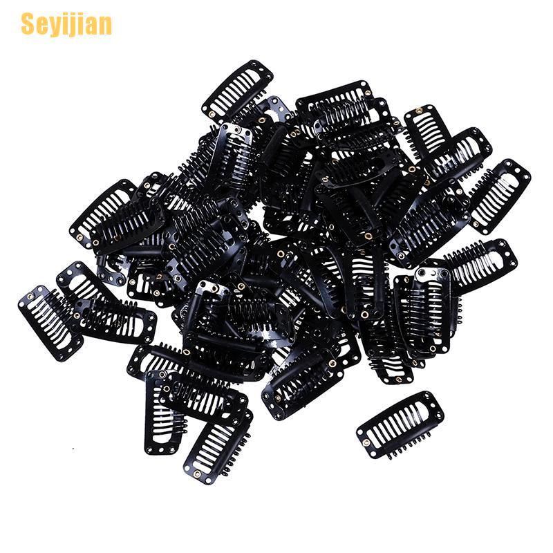 Bộ 10 / 100 Kẹp Tóc Giả 9 Răng Màu Đen Bằng Cao Su