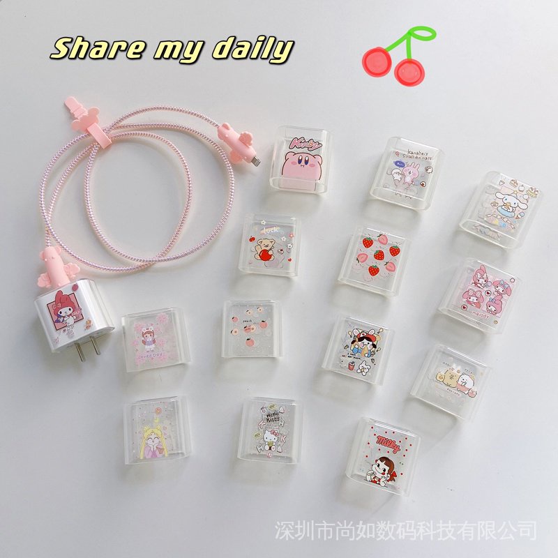 Hộp Bảo Vệ Dây Cáp Sạc Nhanh 18/20W Hình Melody Màu Hồng Dạ Quang Dễ Thương Kiểu Nhật Hàn