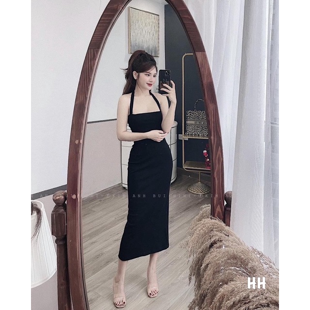 Đầm Body Phối Dây Yếm L.Y Store Nữ  Váy dáng ôm hở vai sexy bánh bèo tiểu thư cá tính Ulzzang