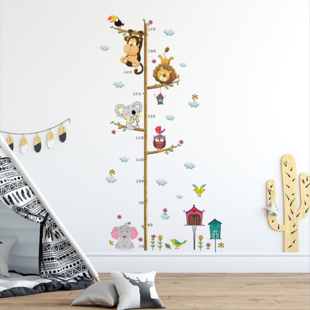 TU05_Tranh decal dán tường thước đo chiều cao cho bé động vật dễ thương 170 cm,ảnh thật