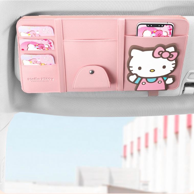 Hộp Đựng Thẻ Kẹp Tấm Che Nắng Xe Hơi Nhiều Ngăn Họa Tiết Hello Kitty