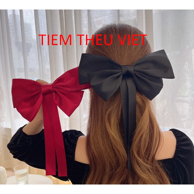 Kẹp Tóc Đính Nơ Ruy Băng Tiệm Thêu Việt Phong Cách Minh Tinh