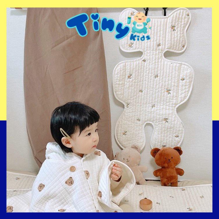 Miếng Lót Xe Đẩy Hoạ Tiết Gấu Thêu Chất Cotton Mềm Cho Bé - Tiny Kids