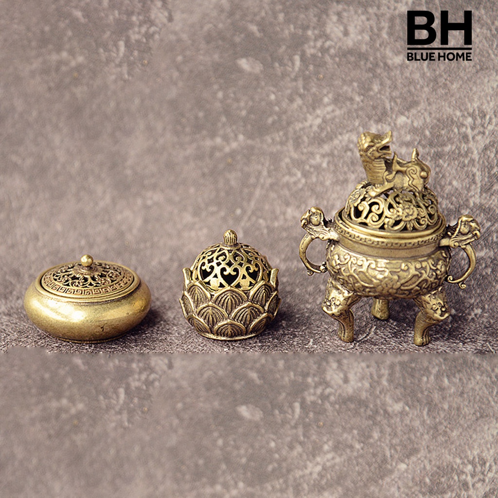 Lư hương đồng thau hình hoa sen trang trí bàn thờ