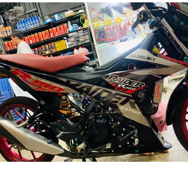 Tem rời satria, raider r150 mẫu zin đen bạc đỏ chất liệu keo in mccal màng bóng