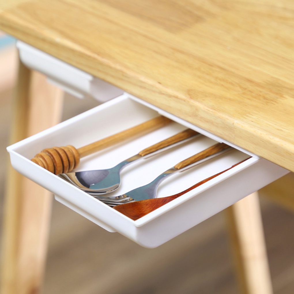 Under Table Drawer Home Office Under Desk Stationery Holder Box Pencil Pen Scissors Storage Case