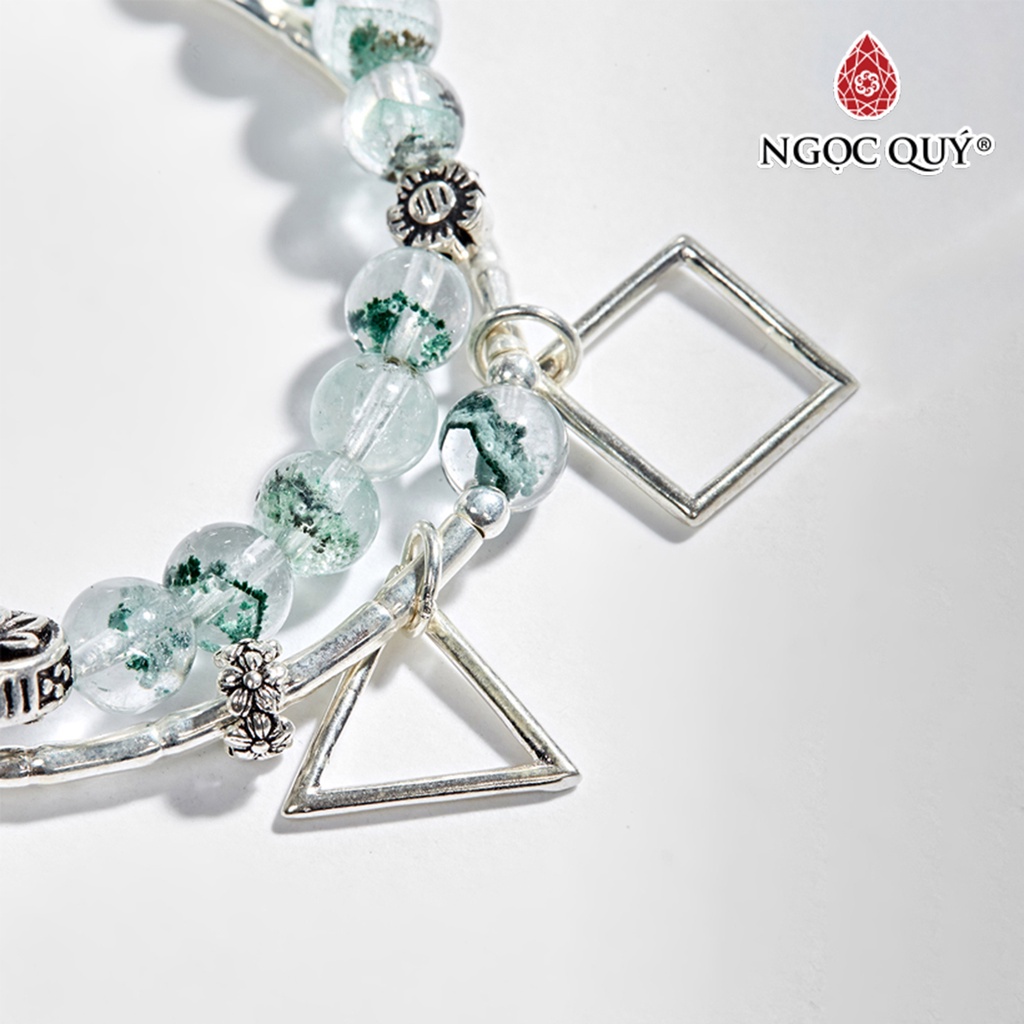Vòng tay 2 line TA ưu linh xanh phối bàn tay hamsa bạc - Ngọc Quý