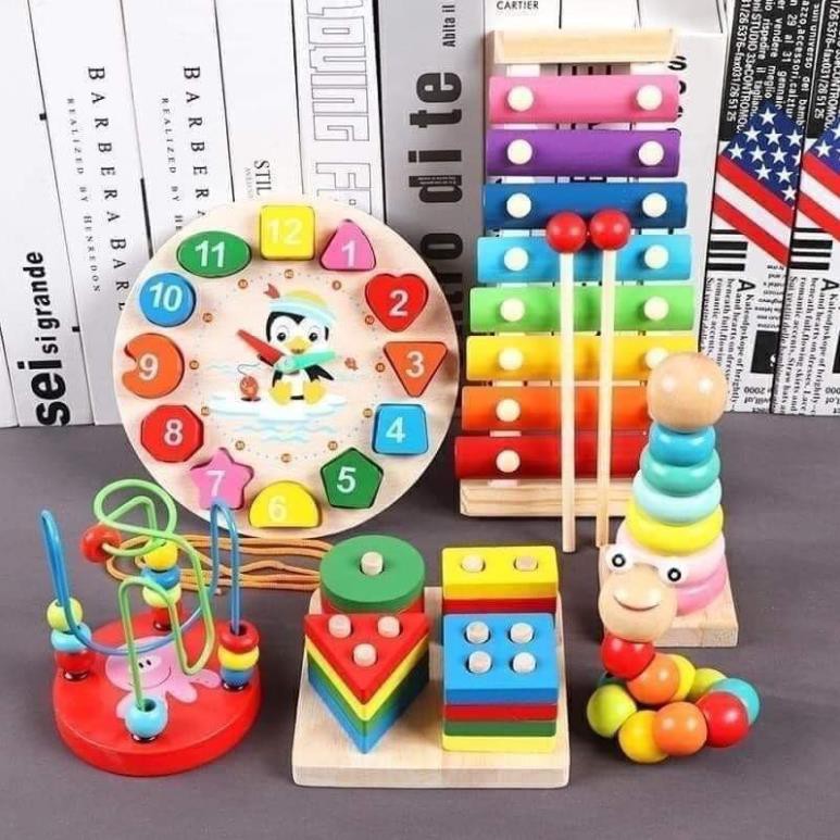COMBO 6 MÓN ĐỒ CHƠI GỖ CHO BÉ