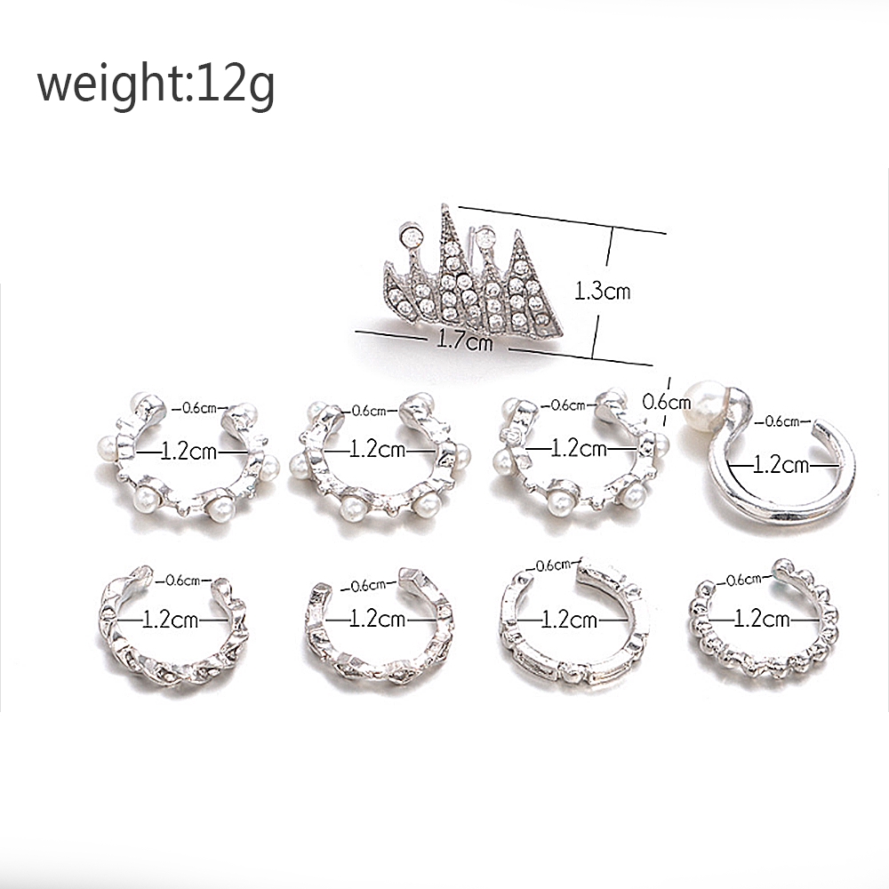 Bộ trang sức 9 bông tai thiết kế đơn giản thanh lịch đính hạt trắng phong cách Boho