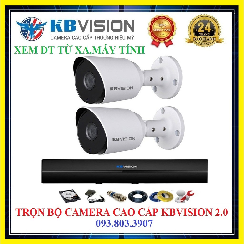 Trọn bộ 1 - 4 Camera + Đầu ghi KBVISION Full HD 1080P + 15m - 60m dây liền nguồn - MỚI 100% - 2023 - ĐẸP
