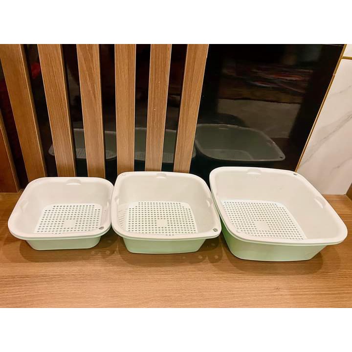 Bộ rổ kèm chậu nhựa vuông 6 món, Set 3 rổ 3 thau đựng thực phẩm tiện lợi Ecoco