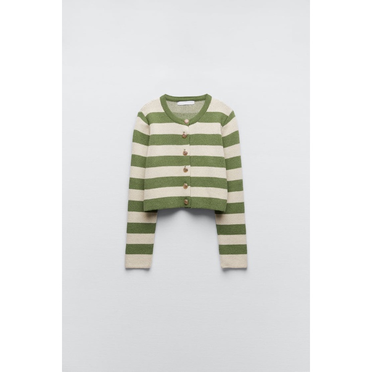 Zara Áo sweater Dệt Kim Tay Dài Dáng Rộng Kẻ Sọc Thời Trang Mùa Thu Năng Động 6771134