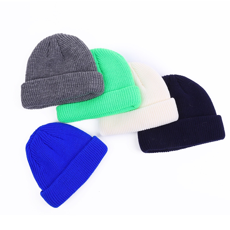 Mũ Beanie Dệt Kim Không Vành Màu Trơn Mềm Mại Giữ Ấm Phong Cách Hip Hop Thời Trang Cho Nam Và Nữ