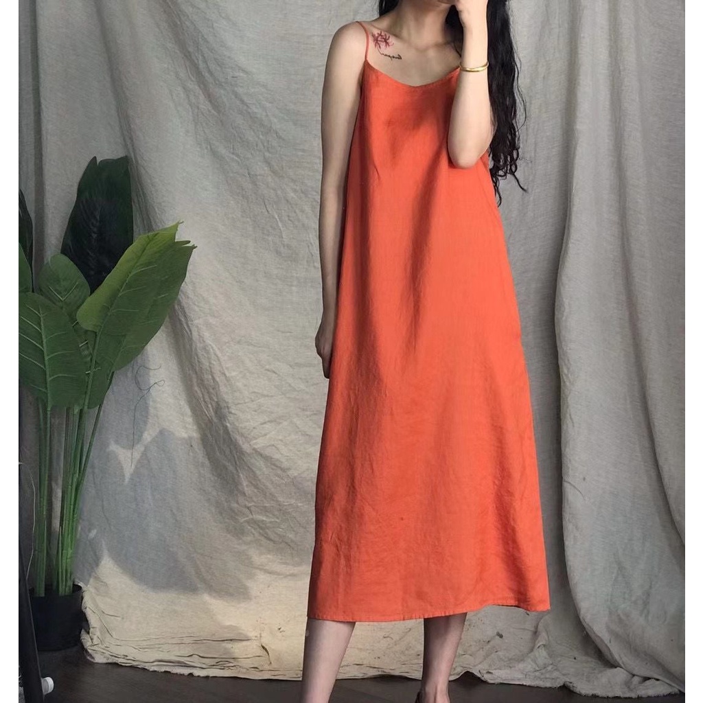 Đầm linen 2 dây chất linen tưng thoáng mát