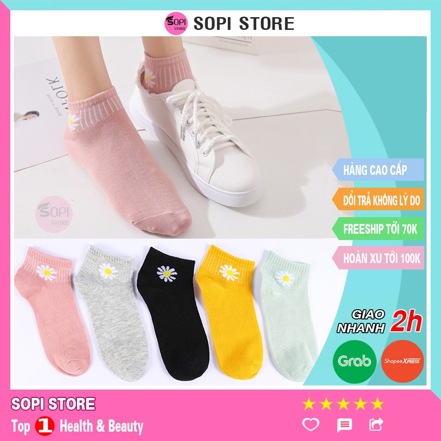 Tất nữ cổ ngắn hoa cúc hoạ mi dễ thương, vớ nữ cổ ngắn cute đi giày thể thao siêu cool Sopi Store T2