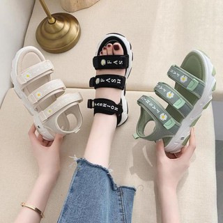 Dép sandal nữ 3 quai ngang cúc 1 bông -dép quai hậu nữ đế bánh mì