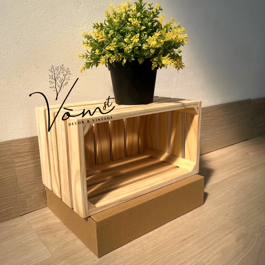 Thùng PALLET Trang Trí TỪ Gỗ THÔNG THƠM CAO CẤP Nhập Khẩu - VÒM DECOR - Hộp Kệ Gỗ PALET Đựng Đồ