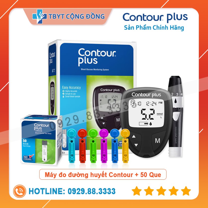 Máy đo đường huyết Contour Plus + Hộp 50 que ( Bảo Hành Trọn Đời )