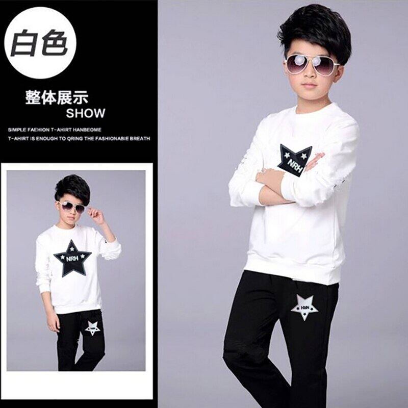 Set Đồ Thể Thao Dài Tay Màu Đen Thời Trang Xuân Thu Cho Bé Trai Từ 5-12 Tuổi