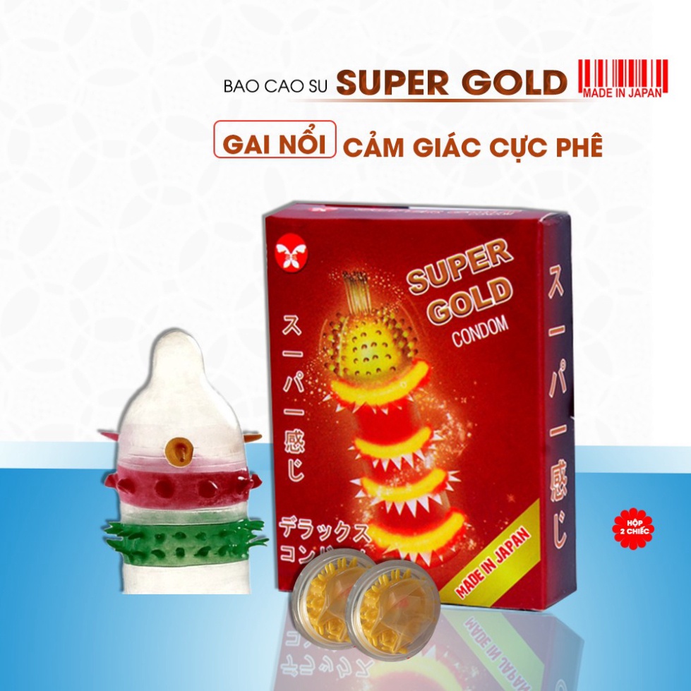 Bao Cao Su Super Gold Gân-Gai-Râu- Bi Siêu Lớn Hộp 2 Cái. Dòng Bcs Khiến Nàng Phát Đ .i.ê.n