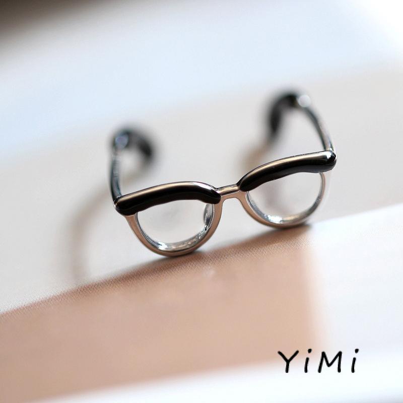 Nhẫn hở bằng hợp kim tráng men tạo hình mắt kính độc đáo thời trang cho nam và nữ