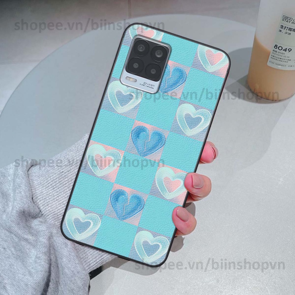 Ốp Realme 8 caro trái tim nhiều màu sắc, đầy cá tính, khẳng định phong cách