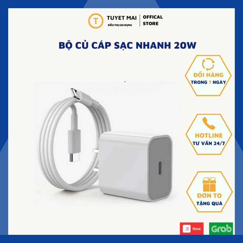 Bộ cáp củ sạc 20W dành cho ip loại cao cấp cam kết sạc NHANH, bền pin