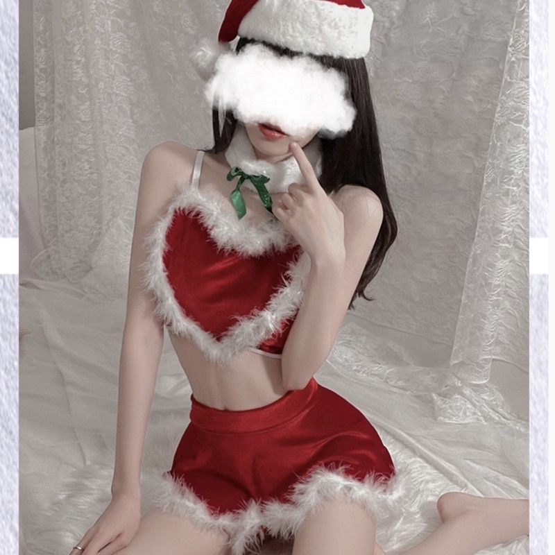 QR19987 Combo Áo Váy Giáng Sinh Viền Lông Trái Tim