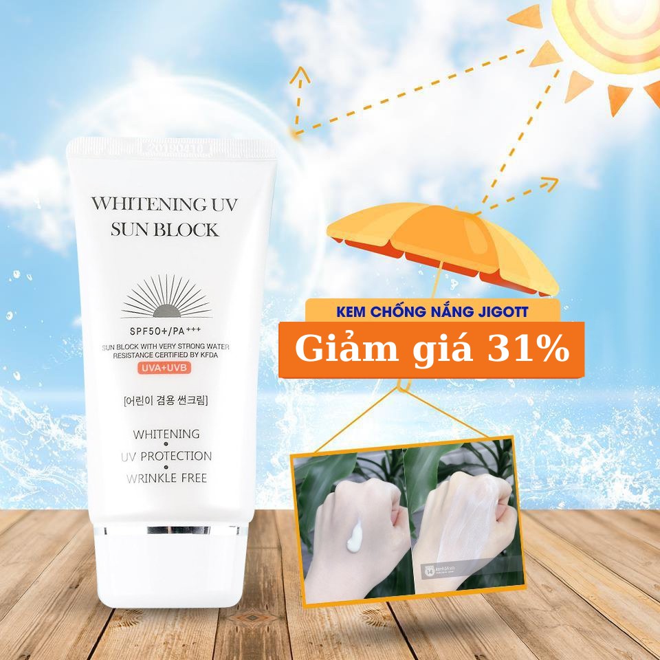 [Đảm bảo chính hãng]Kem chống nắng dưỡng trắng da nâng tông JIGOTT WHITENING SUNBLOCK Hàn Quốc 3 in 1- mẫu mới 2021