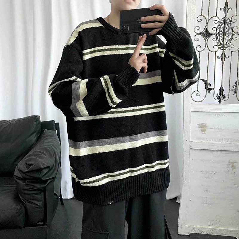 Áo Thun Nam Dáng Rộng Tay Dài Họa Tiết Sọc Màu Thời Trang Phong Cách Hàn Quốc | BigBuy360 - bigbuy360.vn