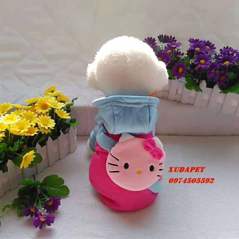 Áo hoodie có nón và túi đeo cho chó mèo hình Kitty đủ size Xudapet – SP000145