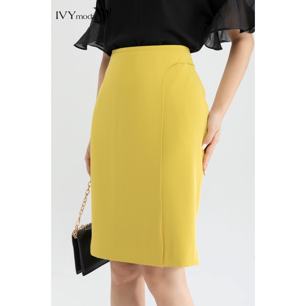 Chân váy bút chì ráp tà trước IVY moda MS 31M6560
