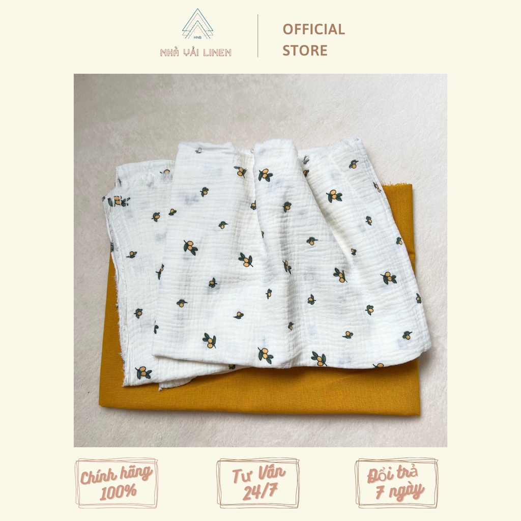 Vải Họa Tiết Xô Muslin Oliu - Vàng Nghệ Bột Nhà Vải Linen