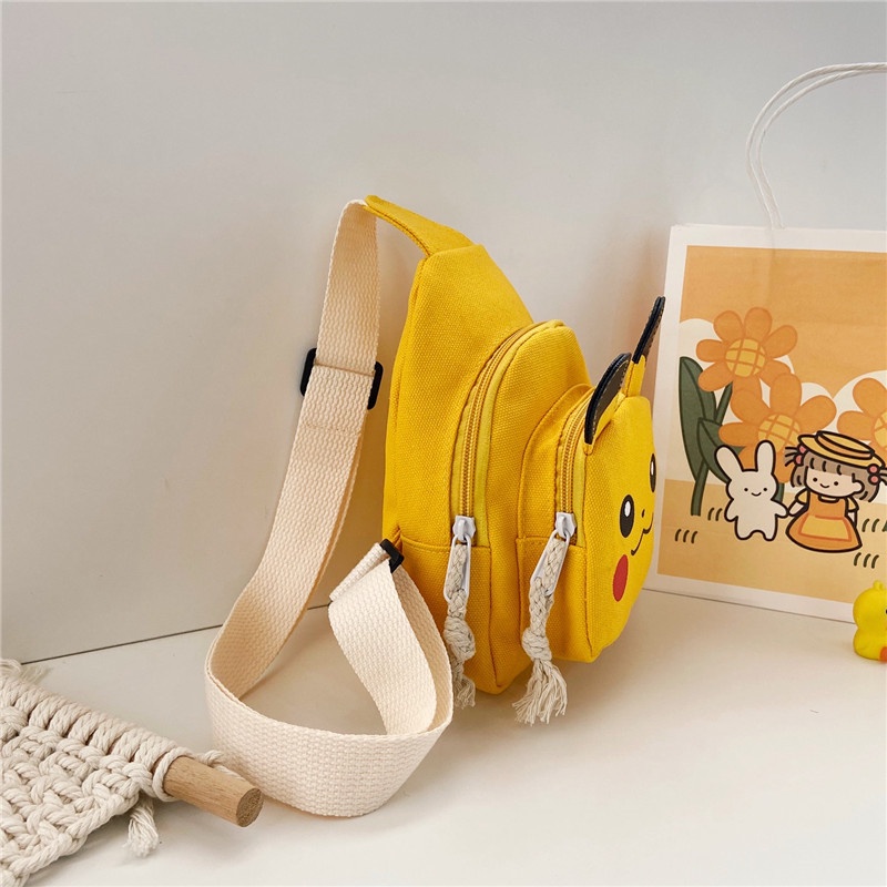 Túi Đeo Chéo Ngực Vải Canvas Họa Tiết Hoạt Hình Dễ Thương Cho Bé Trai Và Gái