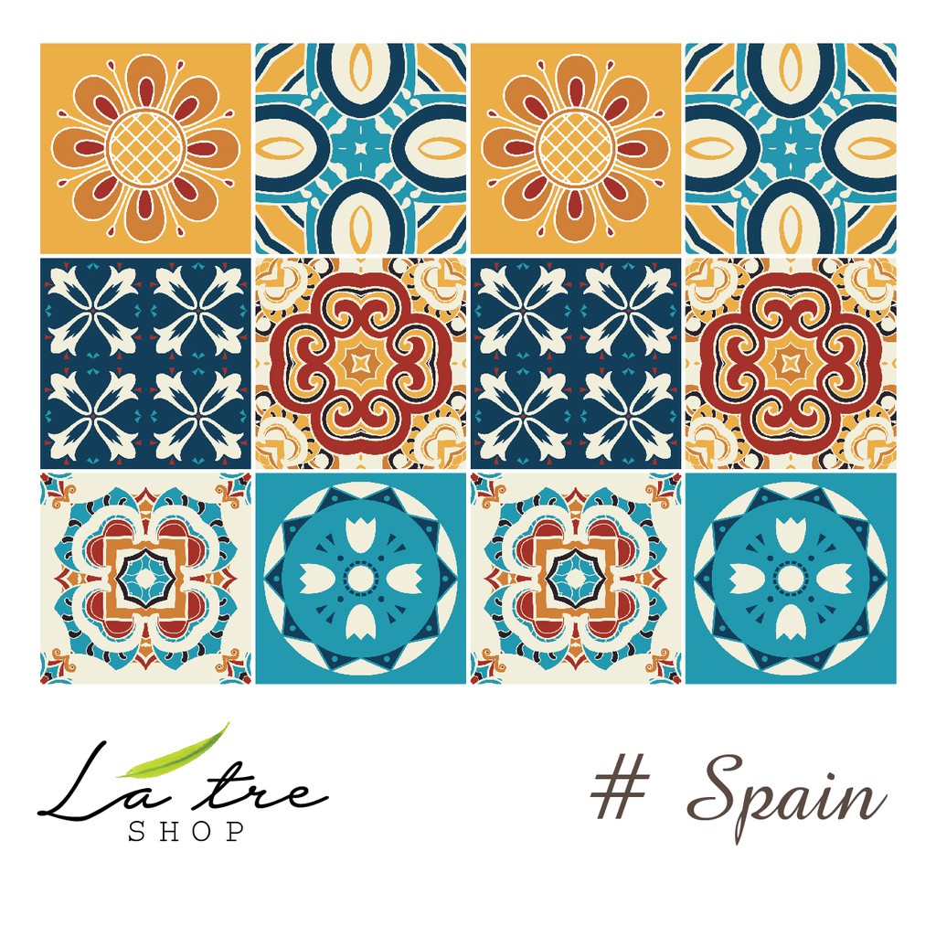 Đề can gạch bông dán bếp tường dán nhà tắm decor chịu nhiệt dễ lau chùi đề can loại 1- Spain 0002
