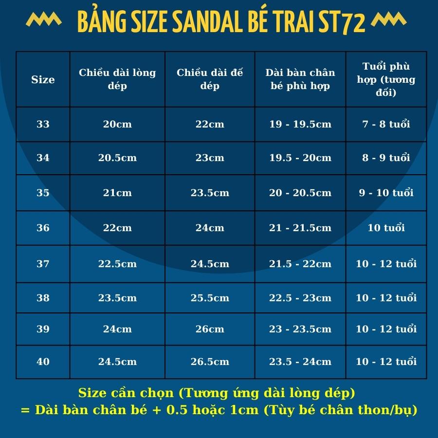 Giày Sandal bé trai quai ngang thể thao năng động kiểu dán xé linh hoạt siêu nhẹ êm chân cho trẻ em học sinh đi học ST72