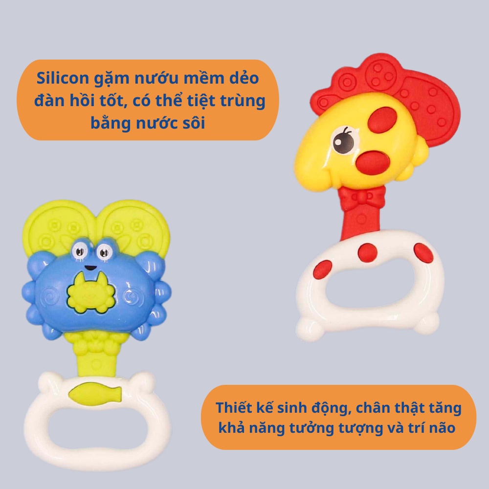 Bộ 10 món đồ chơi lục lạc kiêm gặm nướu cho bé Toys House dạng túi
