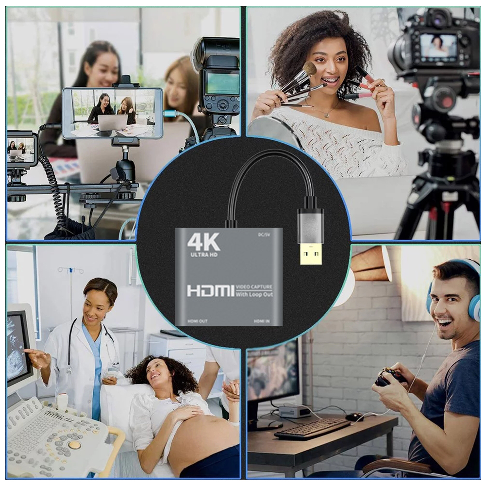 Thẻ ghi âm thanh trò chơi video 4K 1080P USB 3.0 sang HDMI với vòng lặp Full 1080p 60 Ghi qua Máy quay DSLR