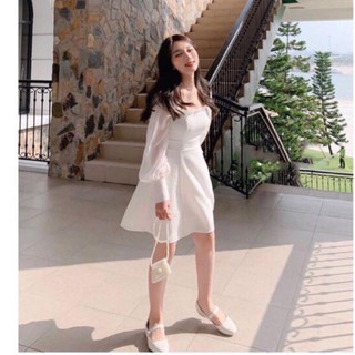 Đầm Dự Tiệc Cổ Vuông Tay Lưới ( kèm ảnh thật)☀️