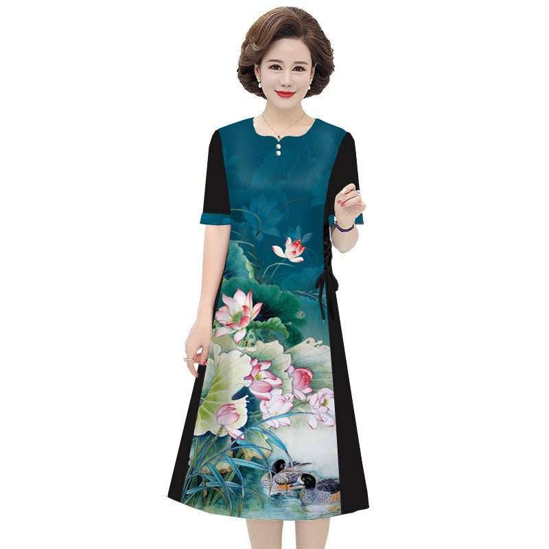 Nhiều Màu - Đầm Trung Niên Suông Dáng Dài Tuổi 50 Kiểu Đầm Suông Cổ Tròn In Họa Tiết 3D Cao Cấp 3345 3346 3336