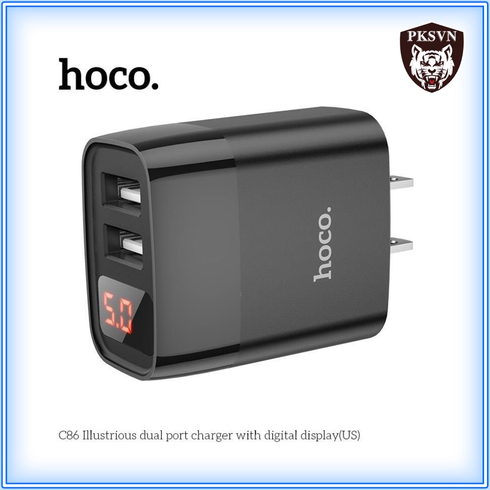Củ Sạc Nhanh Hoco C39/C86💝CAO CẤP💝Cốc Sạc Hoco 2 Cổng USB Sạc Nhanh 2.4A Có Đèn Led Hiển Thị - Bảo Hành Chính Hãng 12T