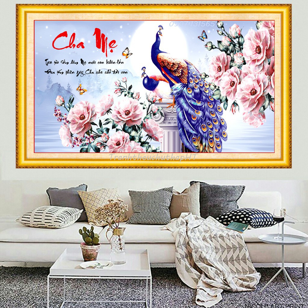 Tranh Đính Đá CHA MẸ (ĐÁ ABC CAO CẤP). Kích Thước: 1m x 55cm