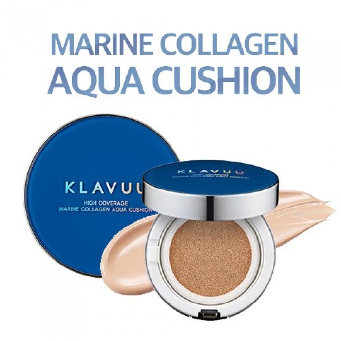 Phấn Nước Cushion Klavuu Blue Pearlsation High Coverage Marine Collagen Aqua Xanh Che Phủ Cao 12g