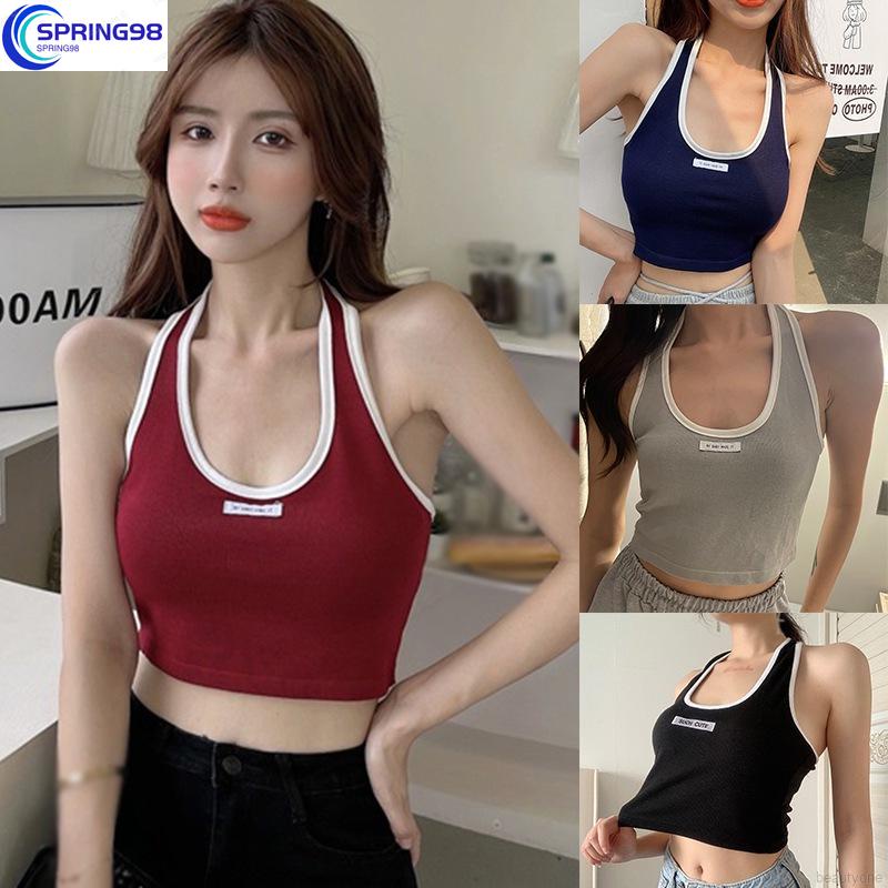 Spring Áo yếm Croptop 3 Lỗ nữ bigsize Lửng hai dây và ba lỗ Không Tay Cổ Chữ U Gợi Cảm Thời Trang Cho Phụ Nữ