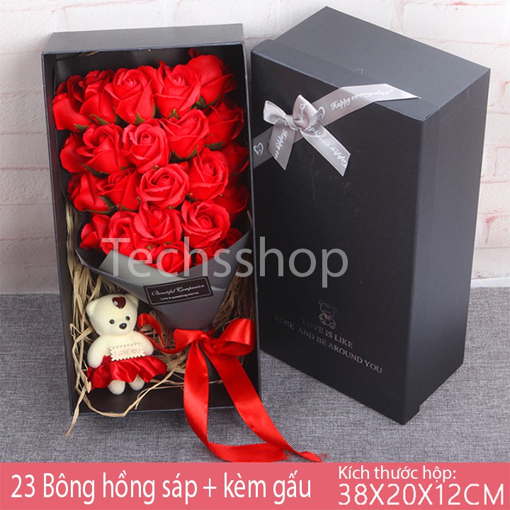 Hộp Quà Đóa Hoa Hồng Sáp 23 Bông Kèm Gấu - Quà Tặng Bạn Gái Lễ Valentine 14/2 - Quà Quốc Tế Phụ Nữ 8/3 - Quà Lưu Niệm