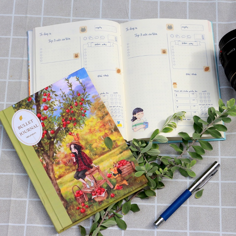 Sổ tay Bullet Journal 120Gsm ghi chép A5 planner kế hoạch Lalunavn vintage cute - B88