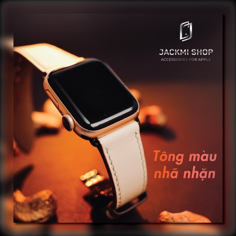 [BẢO HÀNH 1 NĂM] Dây Da BÊ SWIFT Kem chỉ Nâu Khoá Bướm cho Apple Watch series 1/2/3/4/5/6/7