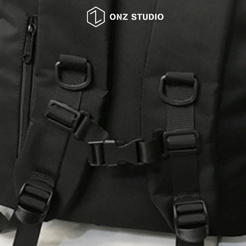 Balo - Cặp sách học sinh đi học đi chơi unisex trơn cài quai basic full đen cool ngầu OnZ Studio BL02